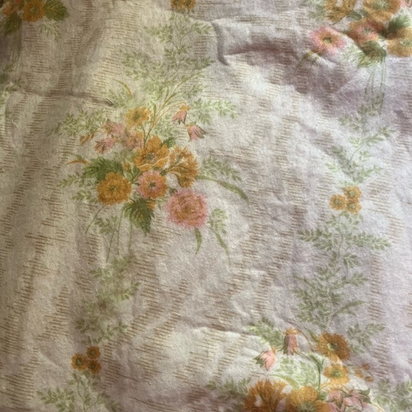 Vintage Wool Blanket Satin Trim Floral Mustard Yellow Botanical Wildflowers Boho - Picture 6 of 11